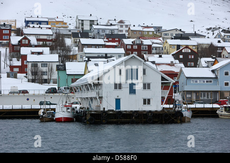 Honningsvag Hafen und traditionellen Holzhäusern Finnmark-Norwegen-Europa Stockfoto