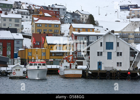 Honningsvag Hafen und traditionellen Holzhäusern Finnmark-Norwegen-Europa Stockfoto