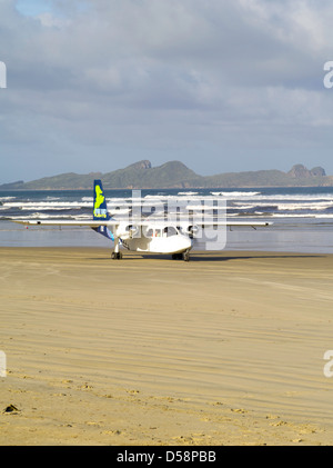 Eine Stewart Island Flüge Jumper Flugzeug liefert Wanderer und Feuerholz zum Strand in Mason Bay, Stewart Island (Rakiura) Stockfoto