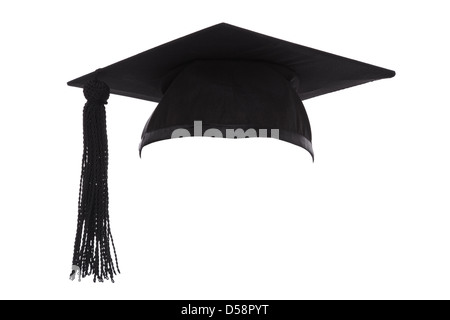 Doktorhut oder Graduation Cap isoliert auf einem weißen Hintergrund. Stockfoto