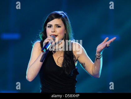 Sängerin Lena Meyer-Landrut vertritt Deutschland führt während der ersten Generalprobe des Eurovision Song Contest Finale in Oslo, Norwegen, 28 Mai 2010. Foto: Jörg CARSTENSEN Stockfoto