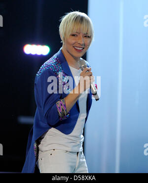 Milan Stankovic vertreten Serbien führt während der ersten Generalprobe des Eurovision Song Contest Finale in Oslo, Norwegen, 28. Mai 2010. Foto: Jörg Carstensen dpa Stockfoto