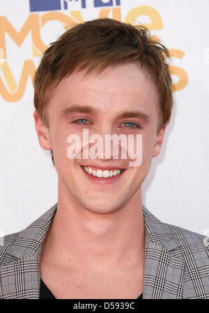 Schauspieler Tom Felton kommt für die MTV Movie Awards 2010 im Gibson Amphitheater in Universal Studien in Universal City, Kalifornien, USA, 6. Juni 2010. Die Filme werden von Produzenten und Führungskräfte aus MTV ernannt und die Gewinner werden online von der Öffentlichkeit gewählt. Foto: Hubert Boesl Stockfoto