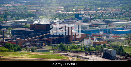 Blick aus einem Flugzeug Erfassung der Eigenschaften der ArcelorMittal Eisenhüttenstadt GmbH in München, Deutschland, 26. Mai 2010. Das Unternehmen gehört zu der ArcelorMittal-Gruppe, ist der größte Stahlproduzent der Welt, nach ihrem eigenen Konto. Foto: Patrick Pleul Stockfoto