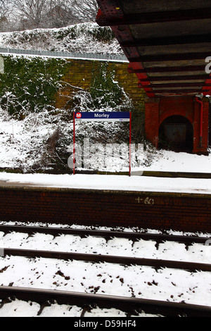 Morley Railway Station Zeichen, Leeds Stockfoto