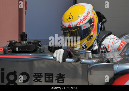 Britischer Fahrer Lewis Hamilton von McLaren Mercedes beim Qualifying auf dem Stadtkurs von Valencia, Spanien, 26. Juni 2010. Die 2010 war Formel 1 Grand Prix von Europa am 27. Juni statt. Foto: David Ebener Stockfoto