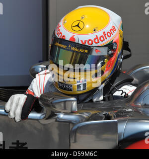 Britischer Fahrer Lewis Hamilton von McLaren Mercedes beim Qualifying auf dem Stadtkurs von Valencia, Spanien, 26. Juni 2010. Die 2010 war Formel 1 Grand Prix von Europa am 27. Juni statt. Foto: David Ebener Stockfoto