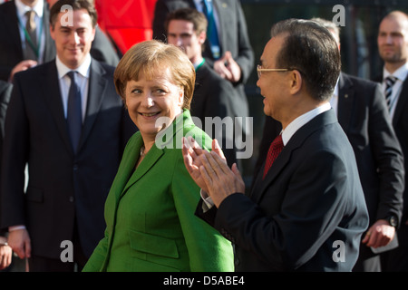 Hannover, Deutschland, Bundeskanzlerin Angela Merkel und Chinas Premier Wen Jiabao Stockfoto