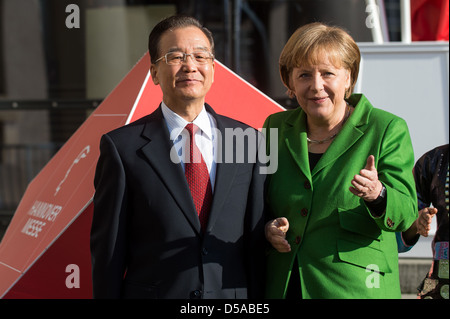 Hannover, Deutschland, Bundeskanzlerin Angela Merkel und Chinas Premier Wen Jiabao Stockfoto