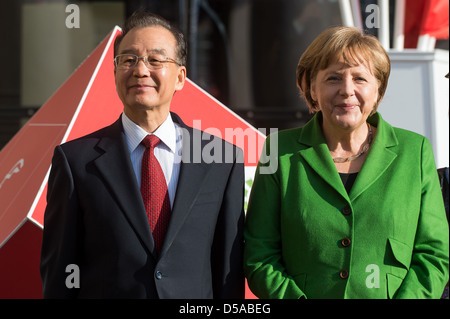 Hannover, Deutschland, Bundeskanzlerin Angela Merkel und Chinas Premier Wen Jiabao Stockfoto