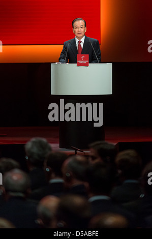 Wen Jiabao, Ministerpräsident der Volksrepublik China, Handel in seiner Rede bei der Eröffnungsfeier der Hannover Stockfoto