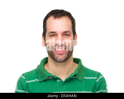 Porträt eines 3-tägigen junge bärtigen Lächeln auf den Lippen tragen eine grüne striped Polo-shirt Stockfoto