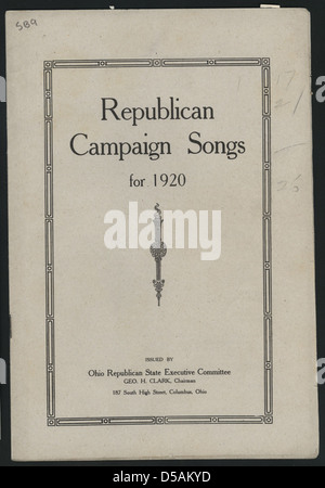 Republikanische Kampagne Songs für 1920 Stockfoto