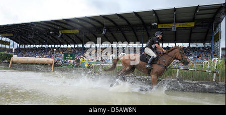 New Zealand Andrew Nicholson mit seinem Pferd "Nereo" nehmen ein Hindernis auf der CHIO 2010 in Aachen, Deutschland, 17. Juli 2010. Foto: Jörg Carstensen Stockfoto