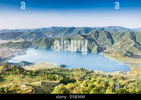 Panoramablick auf Phewa-See von Sarangkot Stockfoto