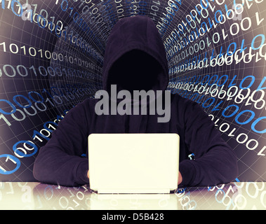 kein Gesicht Hacker und Binär-code Stockfoto