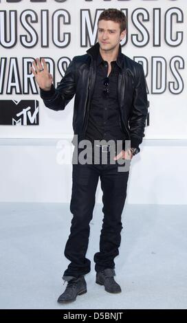 Sänger Justin Timberlake besucht der 2010 MTV Video Music Awards im Nokia Theatre in Los Angeles, USA, 12. September 2010. Foto: Hubert Boesl Stockfoto