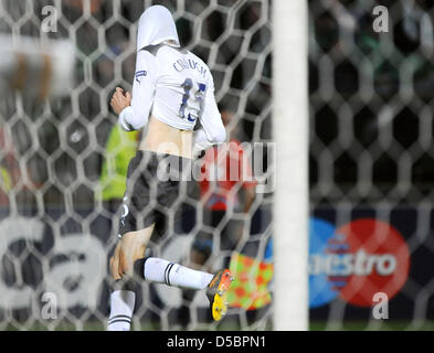 Werder Bremen steht Tottenham Hotspur in der Champions League Gruppe A an der Weser Stadiun in Bremen, Deutschland, 14. September 2010. Peter Crouch von Tottenham feiert nach der 0: 1 erzielte. Foto: Ingo Wagner Stockfoto