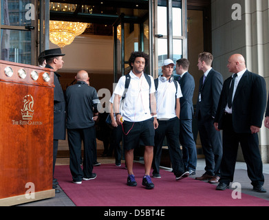 Marcelo Vieira da Silva Júnior von Real Madrid verlassen Hotel Ritz Carlton. Berlin, Deutschland - 27.07.2011. Stockfoto