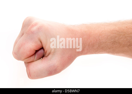 Hand des Menschen. Faust. Boxen, Krieg. Isoliert auf weißem Hintergrund. Stockfoto