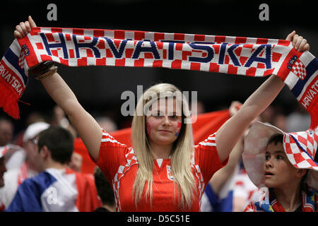 Handball-Europameisterschaft in Österreich: bin Samstag (30.01.2010) in Wien. Semis, Fernsehreihe - Polen. Eine Anhängerin der Kroatischen Nationalmannschaft. Foto: Jens Wolf dpa Stockfoto