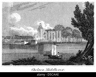 Eine Gravur mit dem Titel "Chelsea, Middlesex" Scannen mit hoher Auflösung aus einem Buch, veröffentlicht im Jahr 1825. Stockfoto