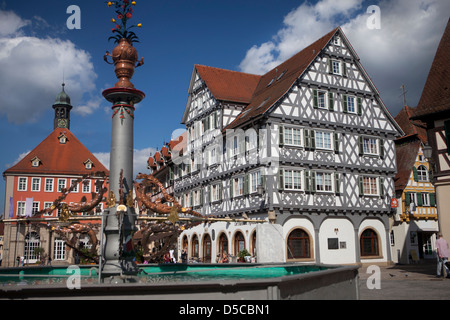 Schorndorf Stadtzentrum mit Rathaus und Brunnen Stockfoto