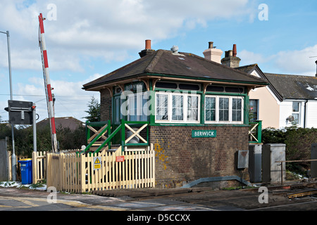 Saxby & Bauer Typ 5 Stellwerk in Berwick Station, E UK. Die Box wurde sie im Jahr 2015 getroffen Stockfoto