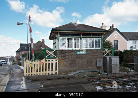 Saxby & Bauer Typ 5 Stellwerk in Berwick Station, E UK. Die Box wurde sie im Jahr 2015 getroffen Stockfoto