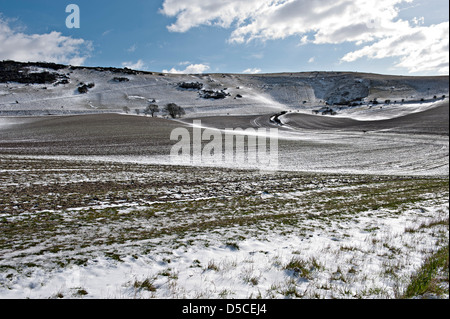 Schnee auf der Sussex Downs, UK Stockfoto