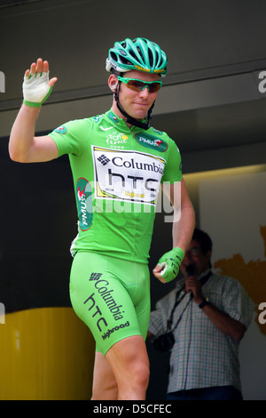 Mark Cavendish das grüne Trikot zum Jahresbeginn 2009 Tour de France Etappe in Girona, Spanien Stockfoto