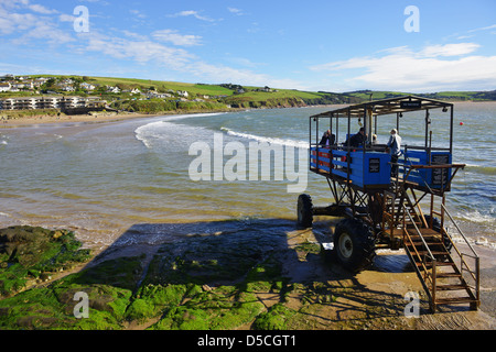 Burgh Island, Meer-Traktor, die Touristen von der Insel, Devon, England, UK und Fähren Stockfoto