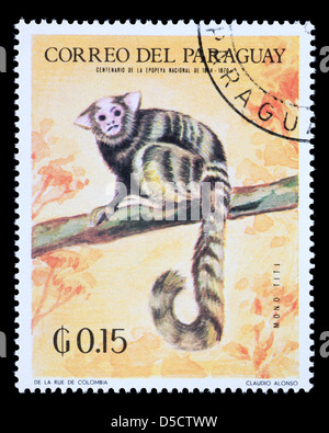 Briefmarke aus Paraguay Darstellung ein Lemur. Stockfoto