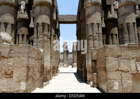 Ägypten. Blick auf einige der 32 Papyrus Spalten, aus denen sich die Säulenhalle im Tempel von Luxor. Stockfoto