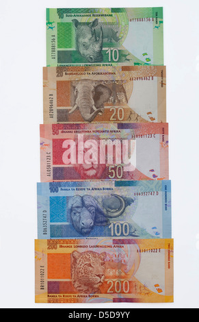 Südafrikanische Banknoten - Start November 2012 zeigen, Nelson Mandela und einem großen fünf Tierthema auf der Rückseite Stockfoto