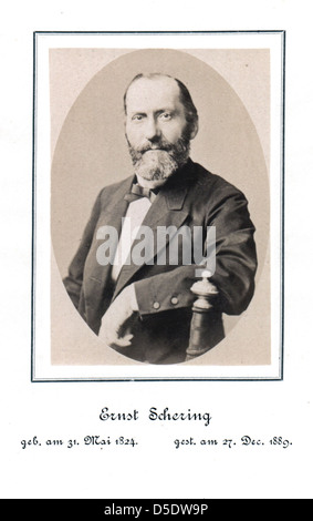 Porträt von Ernst Christian Julius Schering, einem prominenten deutschen Mathematiker, in Schwarz-weiß aufgenommen. Schering, bekannt für seine mathematischen Arbeiten, steht mit einer Glatze und einem Bart. Das Bild spiegelt sein ernstes, wissenschaftliches Verhalten wider. Das Foto wurde 1889 aufgenommen und ist Teil des Archivs der Smithsonian Institution. Stockfoto