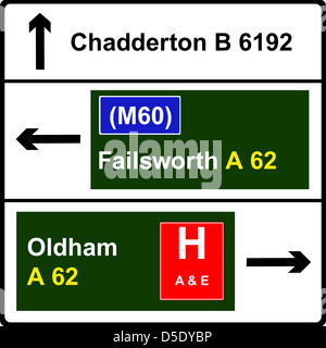 Nicht-primäre Route Richtung Chadderton Road-Schild Stockfoto