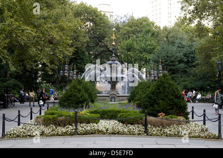 Der Brunnen im City Hall Park in New York City Stockfoto