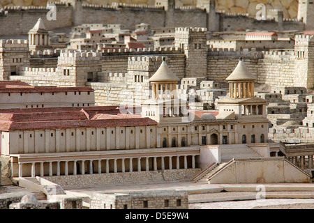 Modell des antiken Jerusalem. Obere Stadt. Hasmonean Palace. Modell der antiken Stadt Jerusalem während der Zeit des Herodes der Große Stockfoto