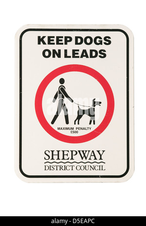 Halten Sie Hunde an Blei Zeichen Shepway District Council UK Zeichen Stockfoto