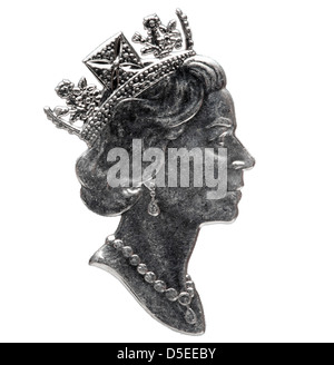Porträt von Königin Elizabeth II von 50 Cent Münze, Kanada, 1995, auf weißem Hintergrund Stockfoto