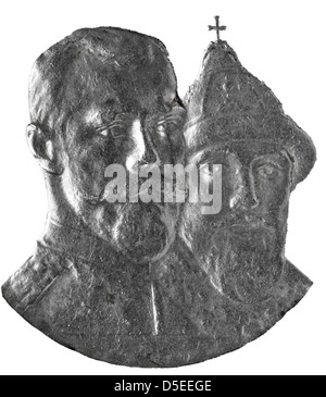 Mikhail Romanov und Nicholas II, 1 Rubel Silber Münze, 300. Jubiläum der Romanow-Dynastie, Russland, 1913, auf weißem Hintergrund Stockfoto