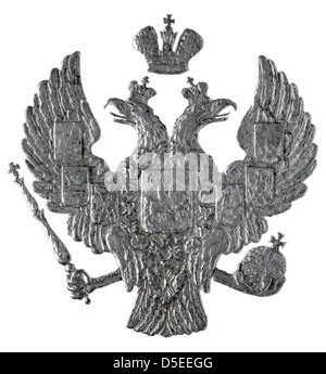 Russische Wappen, Imperial eagle von 1 Rubel Silber Münze, Russland, 1840, auf weißem Hintergrund Stockfoto