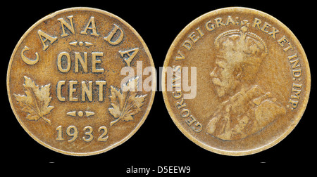 1-Cent-Münze, König George V, Kanada, 1932 Stockfoto