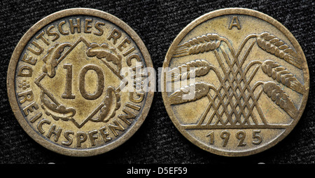 10 Reichspfennig Münze, Deutschland, 1925 Stockfoto