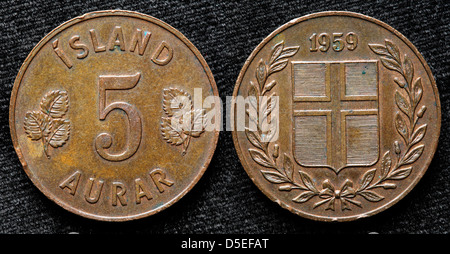 5 Aurar Münze, Island, 1959 Stockfoto