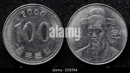 100 gewann Münzen, Süd Korea, 2000 Stockfoto