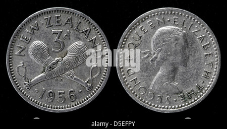 3 Pence Münze, New Zealand, 1956 Stockfoto