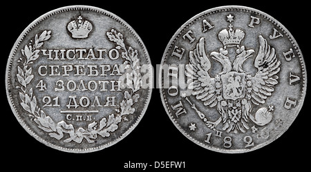 1 Rubel Silbermünze, Russland, 1825 Stockfoto