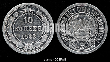 10 Kopeken Silber Münze, Russland, 1923 Stockfoto